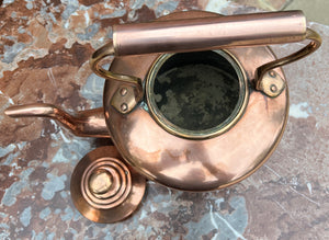 Antique English Copper Brass Tea Kettle Coffee Pitcher Spout Handle #2 c. 1900