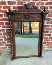 Load image into Gallery viewer, Antique French Mirror Pier Mantel Beveled Carved Oak Crown Barley Twist LARGE