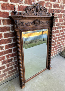 Antique French Mirror Pier Mantel Beveled Carved Oak Crown Barley Twist LARGE