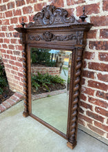 Load image into Gallery viewer, Antique French Mirror Pier Mantel Beveled Carved Oak Crown Barley Twist LARGE