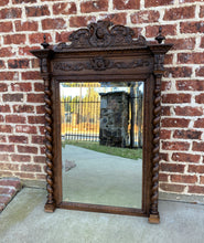Load image into Gallery viewer, Antique French Mirror Pier Mantel Beveled Carved Oak Crown Barley Twist LARGE