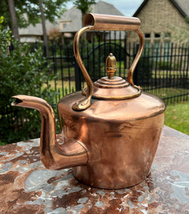 Antique English Copper Brass Tea Kettle Coffee Pitcher Spout Handle #3 c. 1900