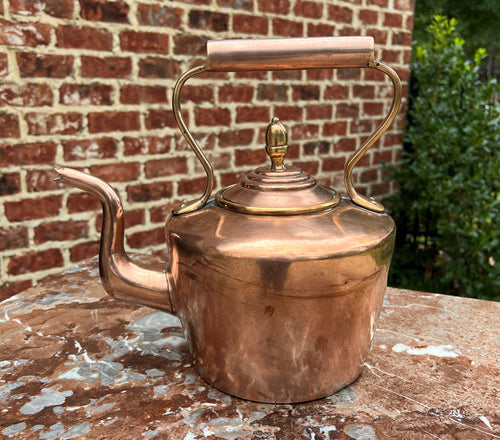 Antique English Copper Brass Tea Kettle Coffee Pitcher Spout Handle #3 c. 1900