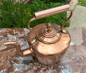 Antique English Copper Brass Tea Kettle Coffee Pitcher Spout Handle #3 c. 1900