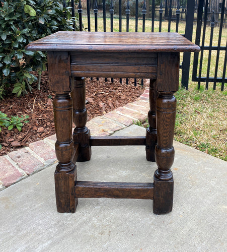 Antique English Oak Joint Stool Bench Footstool Turned Post Pegged 19.5