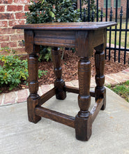 Load image into Gallery viewer, Antique English Oak Joint Stool Bench Footstool Turned Post Pegged 19.5&quot; T 1930s