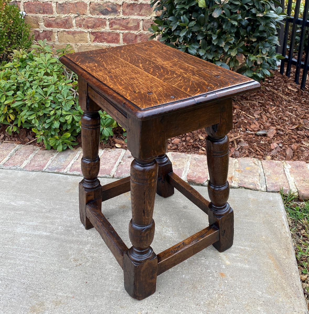 Antique English Oak Joint Stool Bench Footstool Turned Post Pegged 19 ...