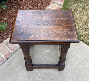 Antique English Oak Joint Stool Bench Footstool Turned Post Pegged 19.5" T 1930s