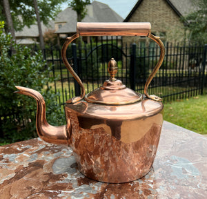 Antique English Copper Brass Tea Kettle Coffee Pitcher Spout Handle #1 c. 1900