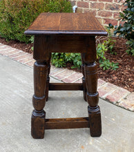 Load image into Gallery viewer, Antique English Oak Joint Stool Bench Footstool Turned Post Pegged 19.5&quot; T 1930s