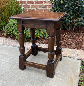 Antique English Oak Joint Stool Bench Footstool Turned Post Pegged 19.5" T 1930s