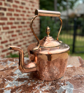 Antique English Copper Brass Tea Kettle Coffee Pitcher Spout Handle #1 c. 1900