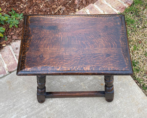 Antique English Oak Joint Stool Footstool Bench Pegged Turned Post 18" T c.1930s