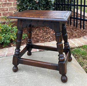 Antique English Oak Joint Stool Footstool Bench Pegged Turned Post 18" T c.1930s