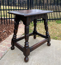 Load image into Gallery viewer, Antique English Oak Joint Stool Footstool Bench Pegged Turned Post 18&quot; T c.1930s