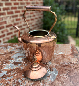 Antique English Copper Brass Tea Kettle Coffee Pitcher Spout Handle #1 c. 1900