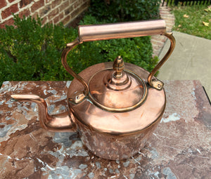 Antique English Copper Brass Tea Kettle Coffee Pitcher Spout Handle #1 c. 1900