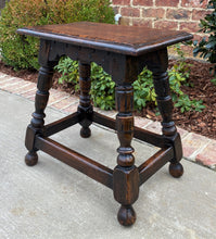 Load image into Gallery viewer, Antique English Oak Joint Stool Footstool Bench Pegged Turned Post 18&quot; T c.1930s