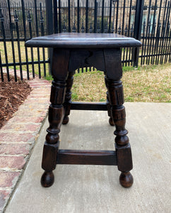 Antique English Oak Joint Stool Footstool Bench Pegged Turned Post 18" T c.1930s