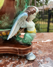 Load image into Gallery viewer, Antique French Majolica Cache Pot Planter Bowl Footed Jardiniere Angels Birds