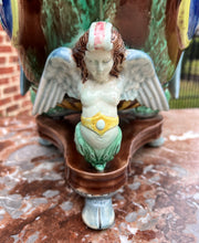 Load image into Gallery viewer, Antique French Majolica Cache Pot Planter Bowl Footed Jardiniere Angels Birds