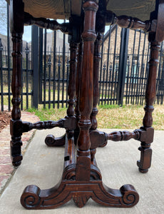 Antique English Drop Leaf Table Carved Top PETITE Trestle Legs Oak c. 1900