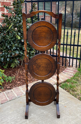 Antique English Pie Cake Muffin Pastry Stand Table 3-Tier Barley Twist Oak