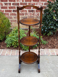 Antique English Pie Cake Muffin Pastry Stand Table 3-Tier Barley Twist Oak