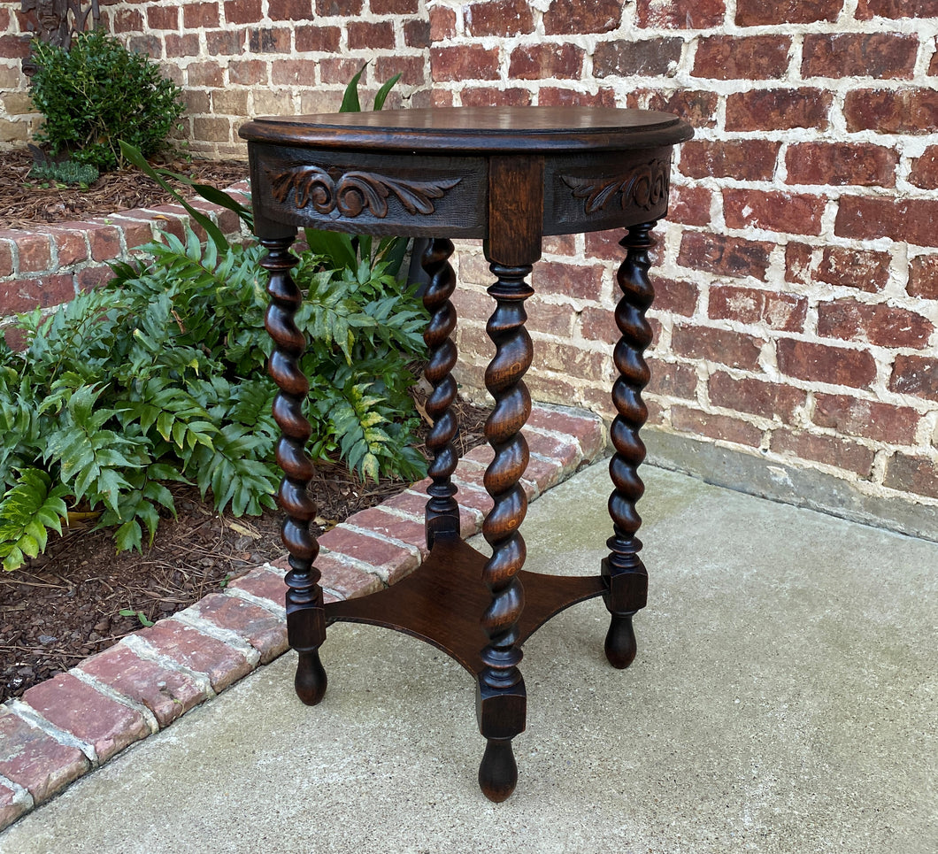 Antique English ROUND Table End Table Occasional Table BARLEY TWIST Oak 2-Tier
