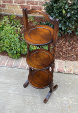 Load image into Gallery viewer, Antique English Pie Cake Muffin Pastry Stand Table 3-Tier Barley Twist Oak