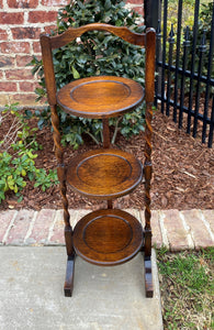 Antique English Pie Cake Muffin Pastry Stand Table 3-Tier Barley Twist Oak