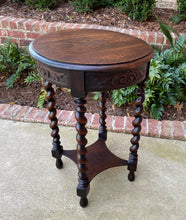 Load image into Gallery viewer, Antique English ROUND Table End Table Occasional Table BARLEY TWIST Oak 2-Tier
