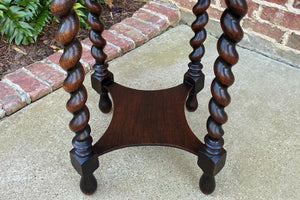 Antique English ROUND Table End Table Occasional Table BARLEY TWIST Oak 2-Tier