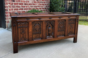 Antique French Blanket Box Chest Trunk Coffer Toy Box Gothic Oak Coffee Table