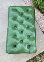 Load image into Gallery viewer, Vintage English Chesterfield Bench Stool Footstool Tufted Green Leather Oak