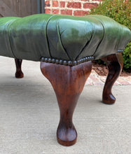 Load image into Gallery viewer, Vintage English Chesterfield Bench Stool Footstool Tufted Green Leather Oak