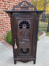 Load image into Gallery viewer, Antique French Breton Cabinet Bonnetiere Cupboard Carved Dark Oak Brittany 19thC