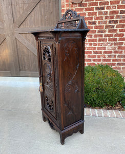 Antique French Breton Cabinet Bonnetiere Cupboard Carved Dark Oak Brittany 19thC