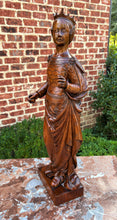 Load image into Gallery viewer, Antique French Statue Figure Sculpture Queen Lady with Crown Medieval Oak 25.25&quot;