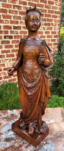 Load image into Gallery viewer, Antique French Statue Figure Sculpture Queen Lady with Crown Medieval Oak 25.25&quot;