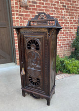 Load image into Gallery viewer, Antique French Breton Cabinet Bonnetiere Cupboard Carved Dark Oak Brittany 19thC