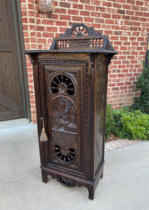 Antique French Breton Cabinet Bonnetiere Cupboard Carved Dark Oak Brittany 19thC