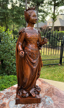 Load image into Gallery viewer, Antique French Statue Figure Sculpture Queen Lady with Crown Medieval Oak 25.25&quot;