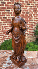 Load image into Gallery viewer, Antique French Statue Figure Sculpture Queen Lady with Crown Medieval Oak 25.25&quot;