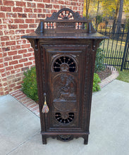 Load image into Gallery viewer, Antique French Breton Cabinet Bonnetiere Cupboard Carved Dark Oak Brittany 19thC