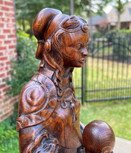 Antique French Statue Figure Sculpture Lady Woman Holding Orb Carved Oak 25" T