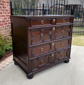 Antique English Chest of Drawers Jacobean Oak 4 Drawers Commode Cabinet 19th C