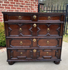 Antique English Chest of Drawers Jacobean Oak 4 Drawers Commode Cabinet 19th C