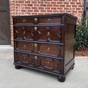 Antique English Chest of Drawers Jacobean Oak 4 Drawers Commode Cabinet 19th C