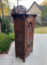 Load image into Gallery viewer, Antique French Breton Cabinet Bonnetiere Wardrobe Cupboard Carved Oak 19th C